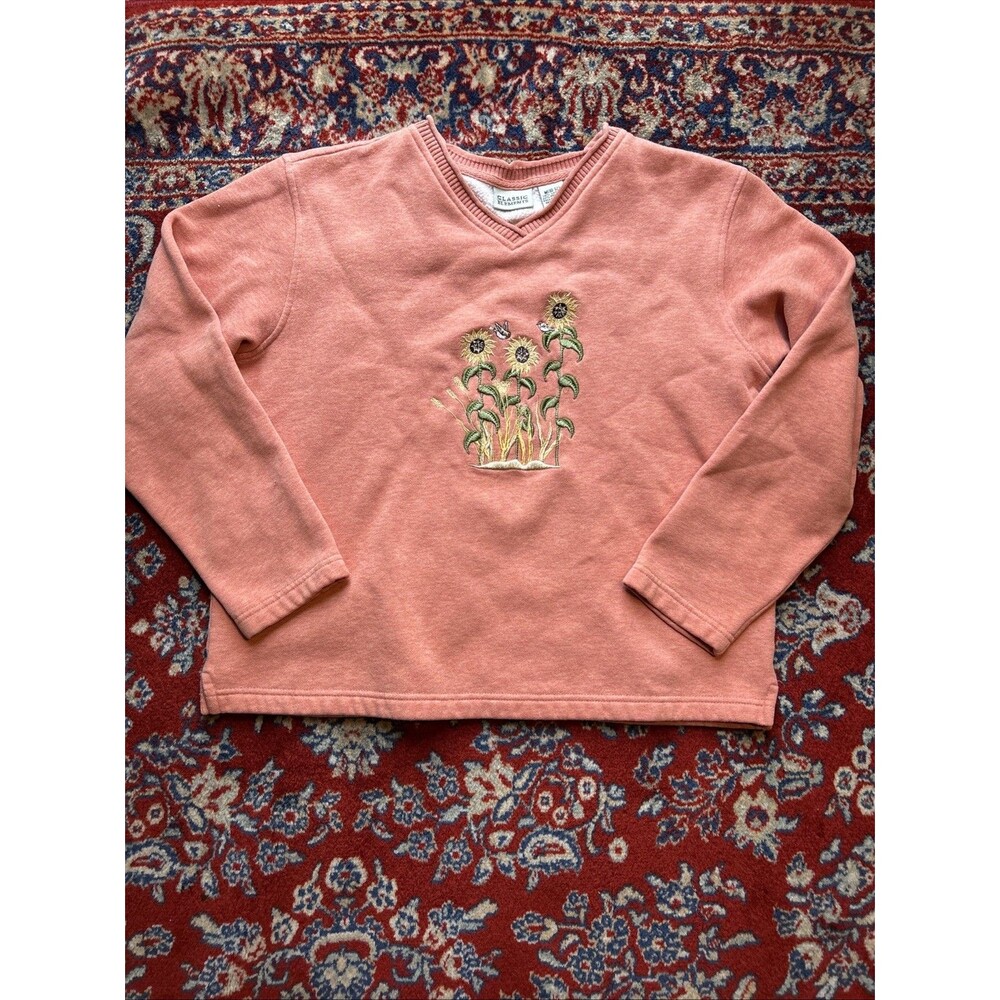 Vintage Basic Edition Sweatshirt Women's M Embroidered Sunflower 90s Grandma